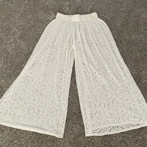 Boho white beach/bathing suit cover up bell bottoms